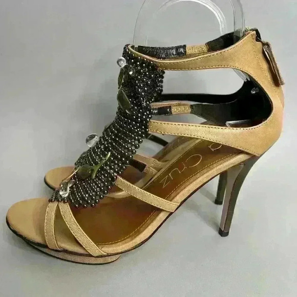Lola Cruz Beaded Embellished Strappy High Heel Sandals Tan EU 39 - Picture 7 of 13